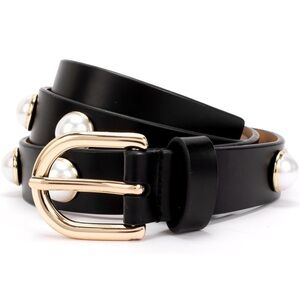 Kate Spade New York faux Pearl Stud Black Leather Belt Size XL NWT